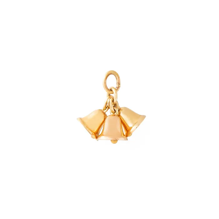 Vintage Earrings Triple Bell 14k Gold Charm