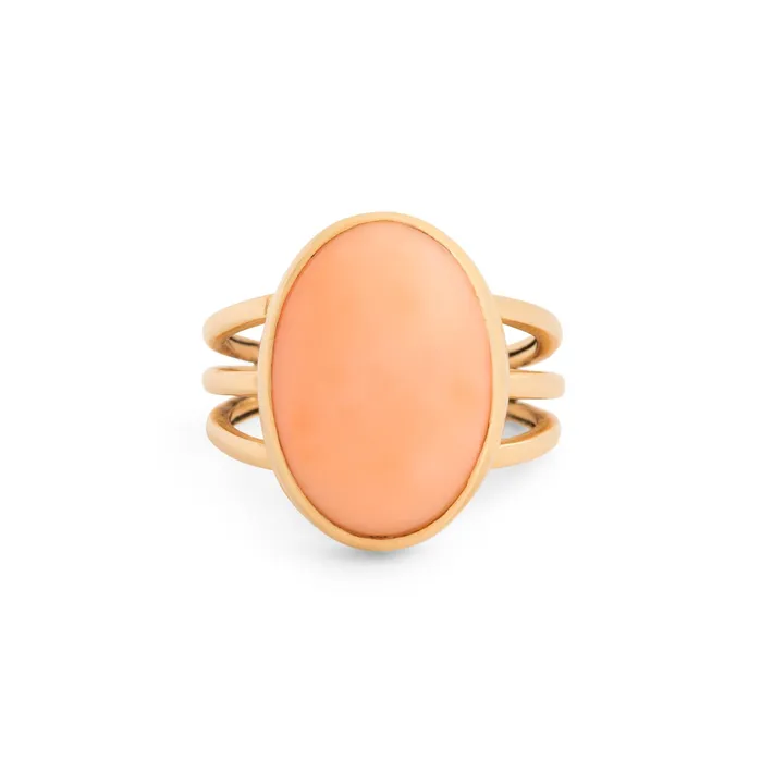 Vintage Rings Angel Skin Coral and 14k Gold Ring