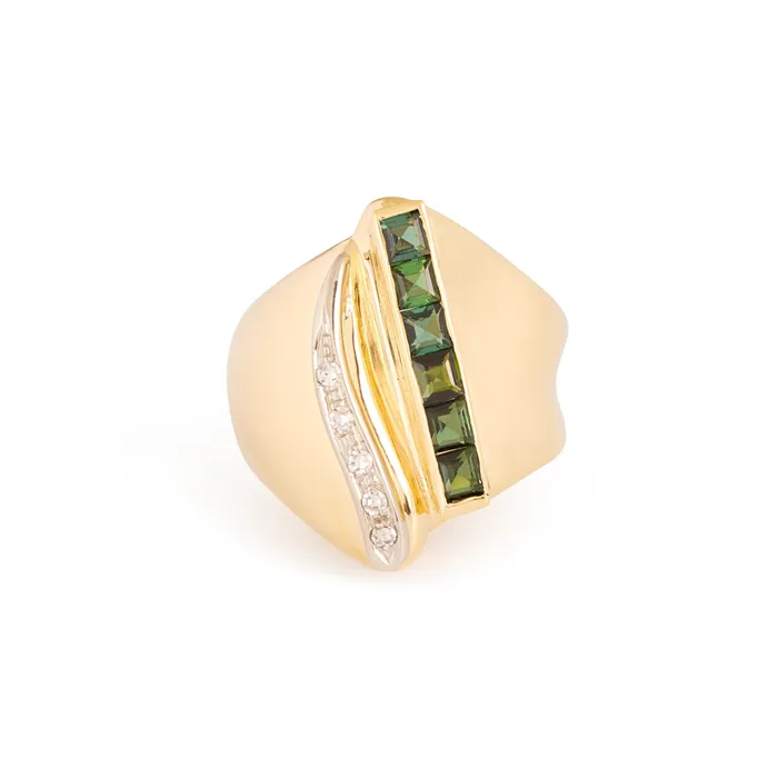Vintage Rings Tourmaline and Diamond 14k Gold Cocktail Ring