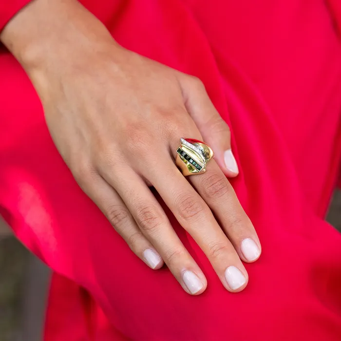 Vintage Rings Tourmaline and Diamond 14k Gold Cocktail Ring