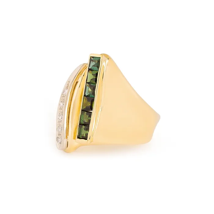 Vintage Rings Tourmaline and Diamond 14k Gold Cocktail Ring
