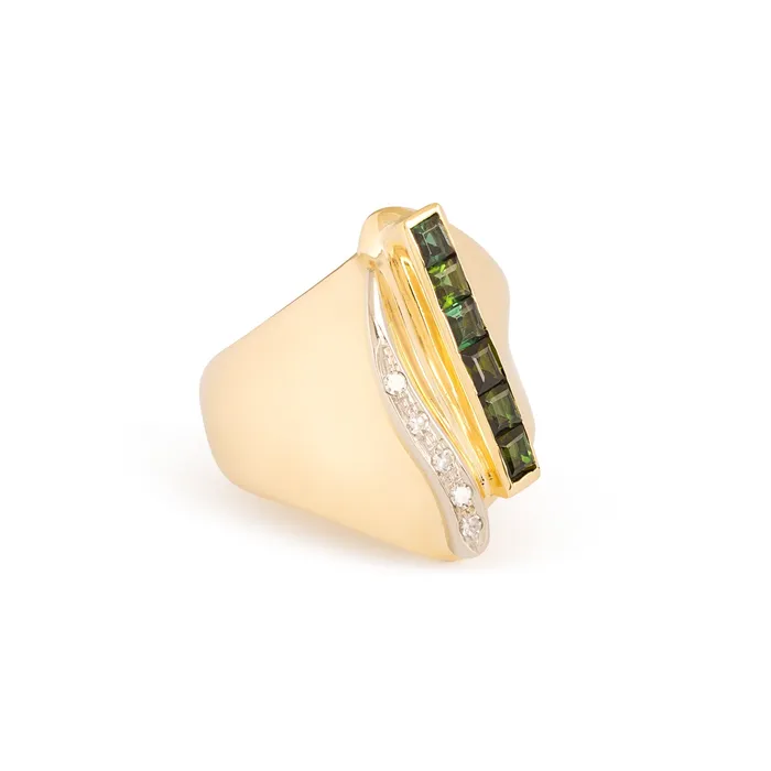 Vintage Rings Tourmaline and Diamond 14k Gold Cocktail Ring