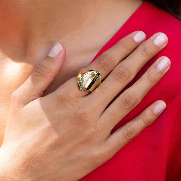 Vintage Rings Tourmaline and Diamond 14k Gold Cocktail Ring