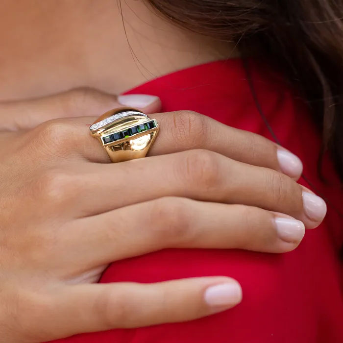 Vintage Rings Tourmaline and Diamond 14k Gold Cocktail Ring