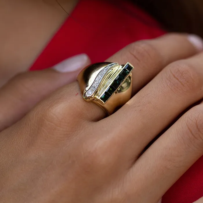 Vintage Rings Tourmaline and Diamond 14k Gold Cocktail Ring