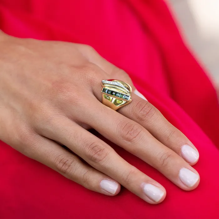 Vintage Rings Tourmaline and Diamond 14k Gold Cocktail Ring