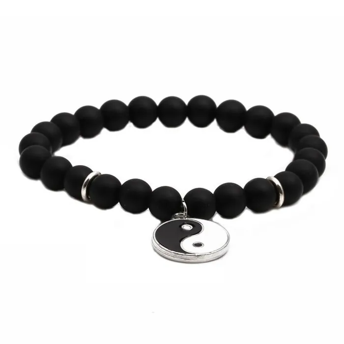 01 B138 Black Smooth Yin Yang Bead Bracelet Bracelets