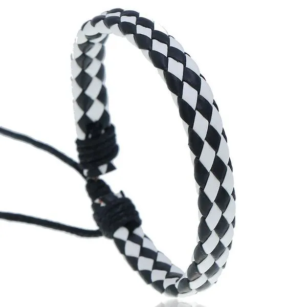 01 Bracelets B703 Black White Cord Bracelet