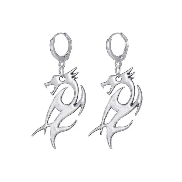 01 Earrings E1485 Silver Dragon Geometric Earrings