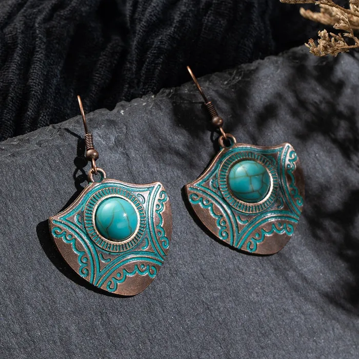 01 Earrings E1669 Bronze Turquoise Stone Earrings