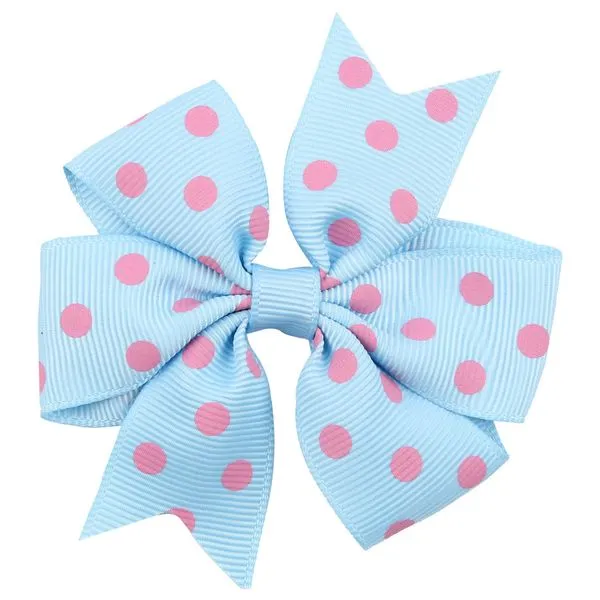 01 H35 Small Light Blue Pink Polka Dot Bow Hair Clip Necklaces