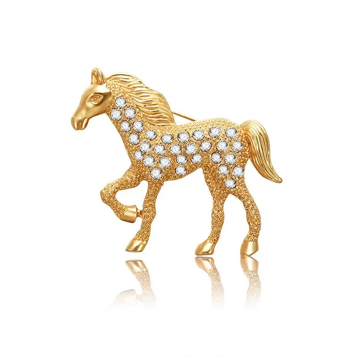 01 Necklaces F50 Golden Horse With Gemstones Pin