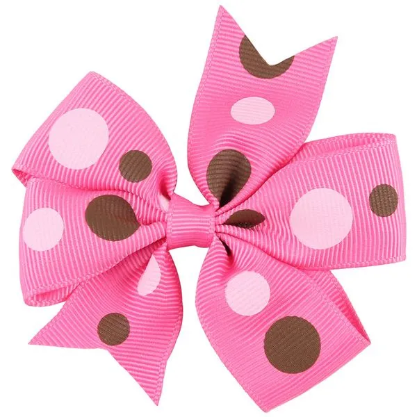 01 Necklaces H615 Small Hot Pink Brown Polka Dot Bow Hair Clip
