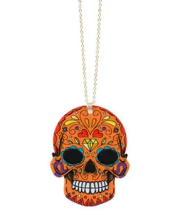 01 Necklaces N1676 Orange Sugar Skull Acrylic Long Necklace with FREE Earrings