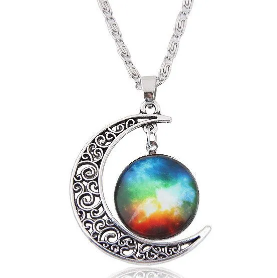 01 Necklaces N545 Silver Moon Multi Color Stargazer Necklace with FREE Earrings 01 Necklaces N545 Silver Moon Multi Color Stargazer Necklace with FREE Earrings
