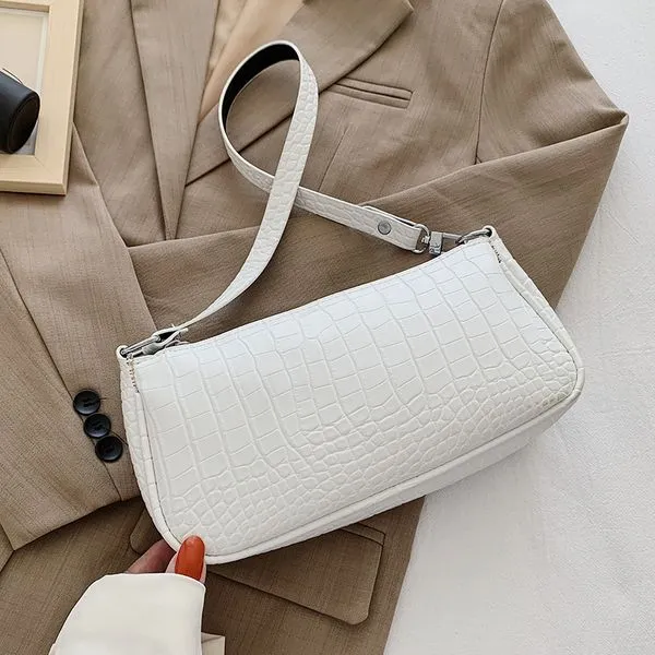01 PB67 White Crocodile Print Purse Rings