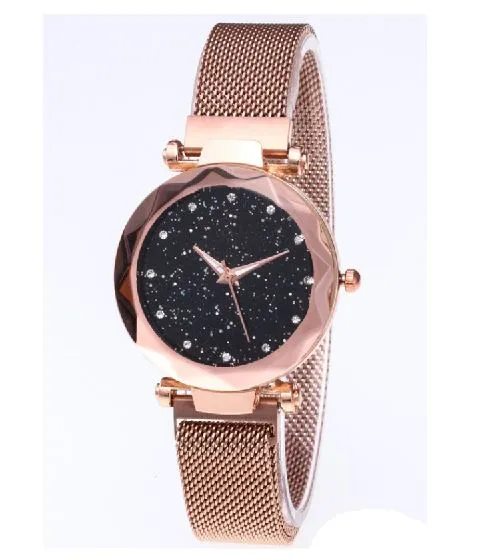 01 W186 Rose Gold Midnight Mesh Rhinestones Collection Quartz Watch Watches