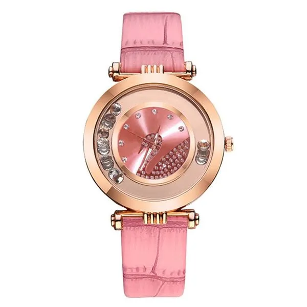 01 Watches W222 Pink Gemstones Swan Collection Quartz Watch