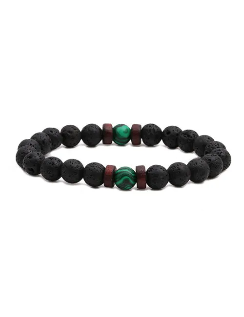 02 Bracelets B846 Black Lava Stone Green Bead Bracelet