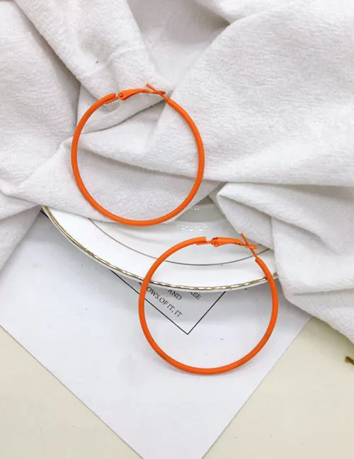 02 E292 2 Orange Metal Hoop Earrings Earrings