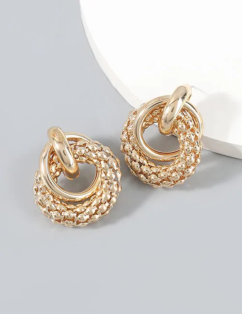 02 Earrings E1614 Gold Textured Multi Circle Earrings