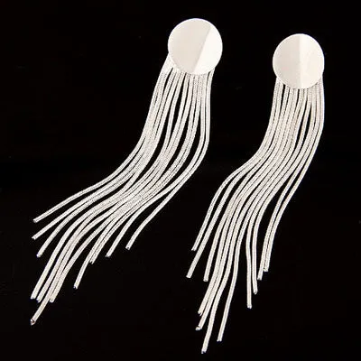 02 Earrings E209 Silver Squiggle Design Tassel Earrings