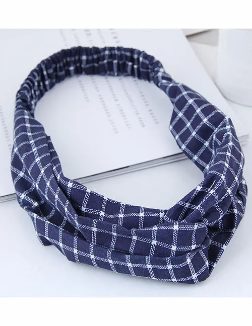 02 H368 Navy Blue Grid Pattern Head Band Rings