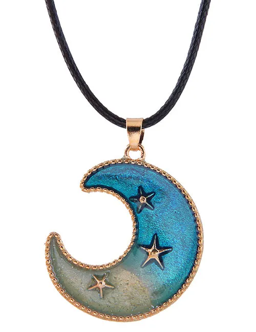 02 N357 Gold Moon Stars Leather Cord Necklace with FREE Earrings Necklaces