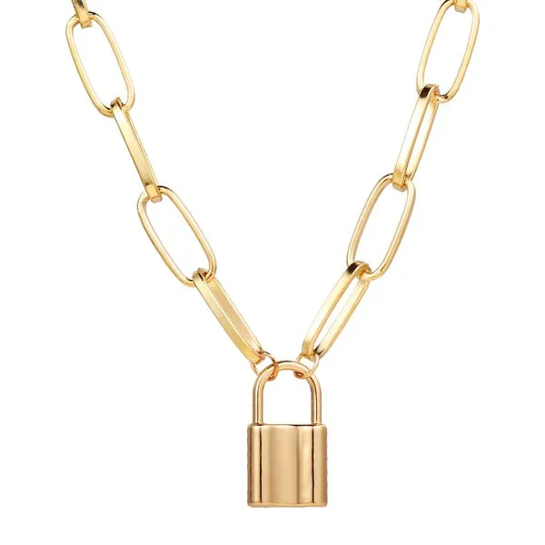 02 N572 Gold Chain Padlock Necklace with Free Earrings Necklaces