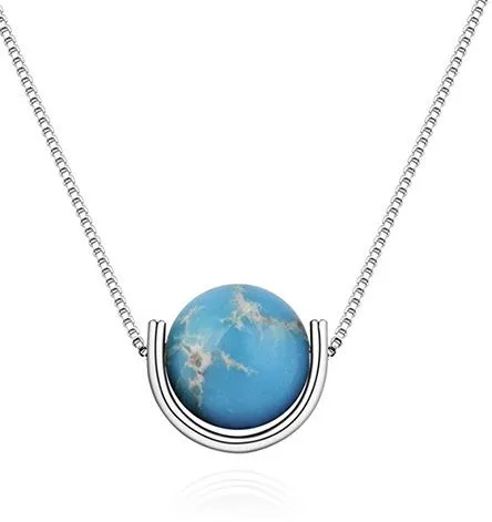 02 Necklaces AZ891 Silver Turquoise Blue Bead Necklace with FREE Earrings