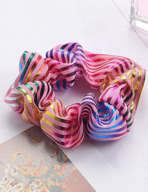 02 Necklaces H405 Light Pink Rainbow Stripes Hair Scrunchie