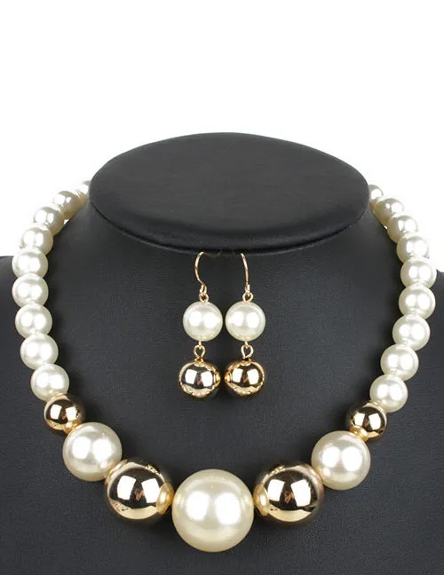 02 Necklaces N326 White Gold Pearl Necklace with FREE Earrings
