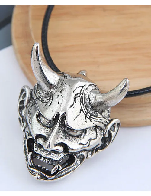 02 Necklaces N84 Silver Satan Pendant on Leather Cord Necklace