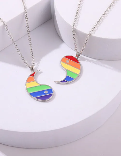 02 Necklaces N981 Silver Rainbow Yin Yang Friendship Necklace with FREE Earrings 2 NECKLACES 02 Necklaces N981 Silver Rainbow Yin Yang Friendship Necklace with FREE Earrings 2 NECKLACES