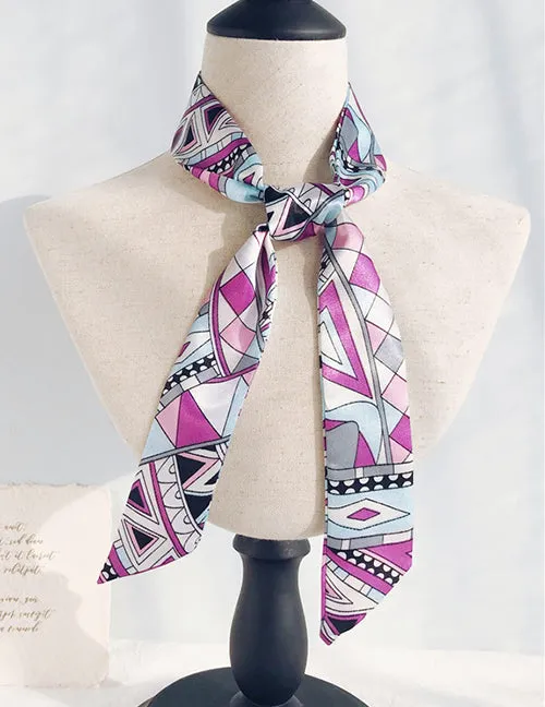 02 Rings H507 Lilac Geometric Design Satin Scarf