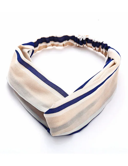 02 Rings H64 Beige Navy Blue White Striped Head Band