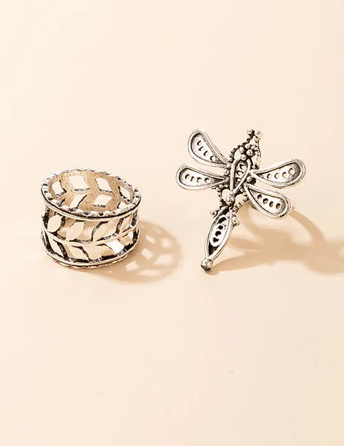 02 Rings RS81 Silver Dragonfly 2 pc Ring Set