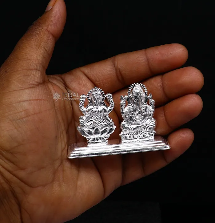 16 925 Sterling silver handmade gorgeous Hindu idols Lakshmi and Ganesha statue puja article figurine home dcor Diwali puja gift art666 TRIBAL ORNAMENTS Necklaces