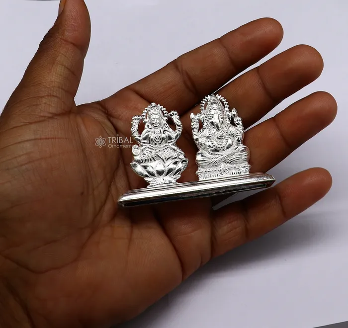 16 925 Sterling silver handmade gorgeous Hindu idols Lakshmi and Ganesha statue puja article figurine home dcor Diwali puja gift art666 TRIBAL ORNAMENTS Necklaces