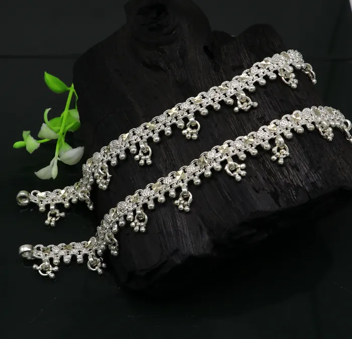 105 sterling silver solid customized stylish designer anklet bracelet foot bracelet vintage tribal belly dance wedding jewelry ank378 TRIBAL ORNAMENTS Bracelets