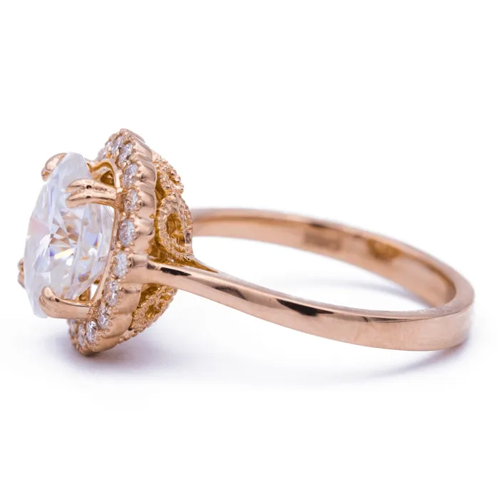10x8mm Oval Center 14K Rose Gold Halo with Milgrain Diamond Ring Fire Brilliance Rings