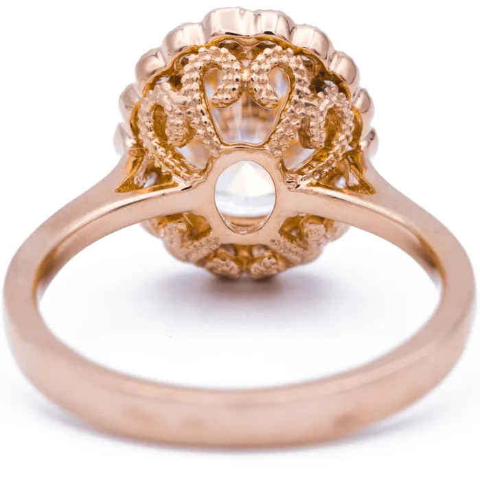 10x8mm Oval Center 14K Rose Gold Halo with Milgrain Diamond Ring Fire Brilliance Rings