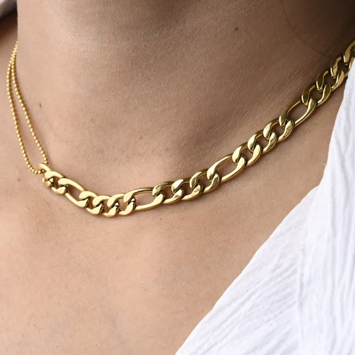 18K GoldFilled Figaro Link Beaded Necklace Jewelvers Necklaces