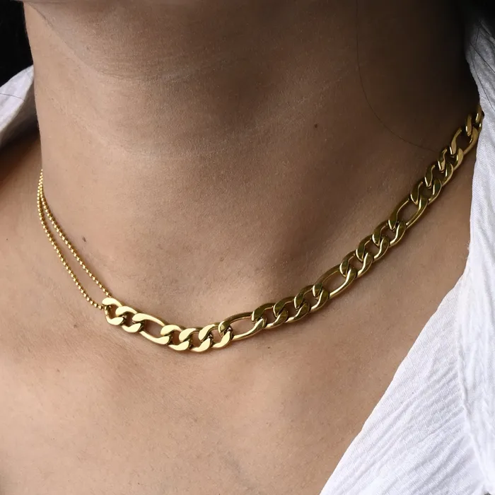 18K GoldFilled Figaro Link Beaded Necklace Jewelvers Necklaces 18K GoldFilled Figaro Link Beaded Necklace Jewelvers Necklaces