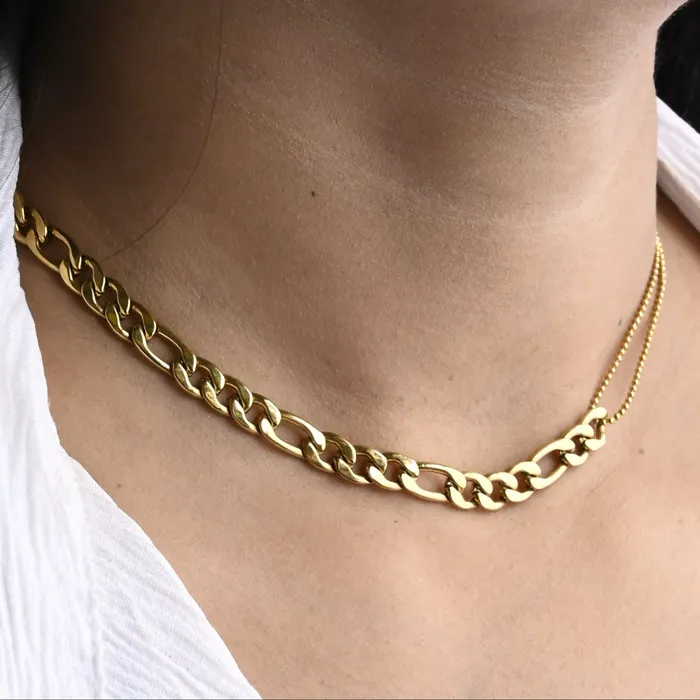 18K GoldFilled Figaro Link Beaded Necklace Jewelvers Necklaces 18K GoldFilled Figaro Link Beaded Necklace Jewelvers Necklaces