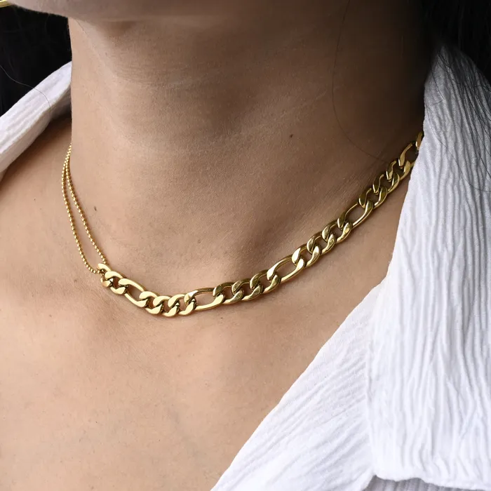 18K GoldFilled Figaro Link Beaded Necklace Jewelvers Necklaces 18K GoldFilled Figaro Link Beaded Necklace Jewelvers Necklaces