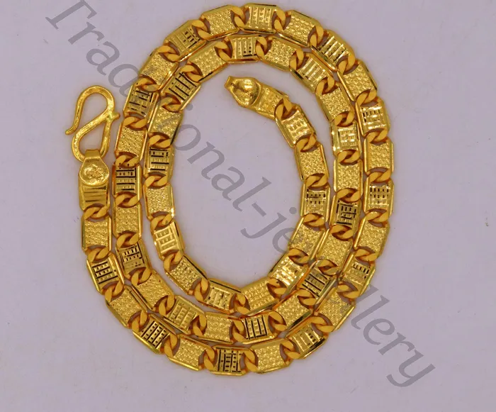 22karat yellow solid gold fabulous royal nawabi diamond cut chain Necklace 21 inches unisex designer gifting jewelry TRIBAL ORNAMENTS Necklaces