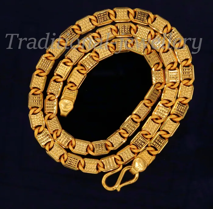 22karat yellow solid gold fabulous royal nawabi diamond cut chain Necklace 21 inches unisex designer gifting jewelry TRIBAL ORNAMENTS Necklaces