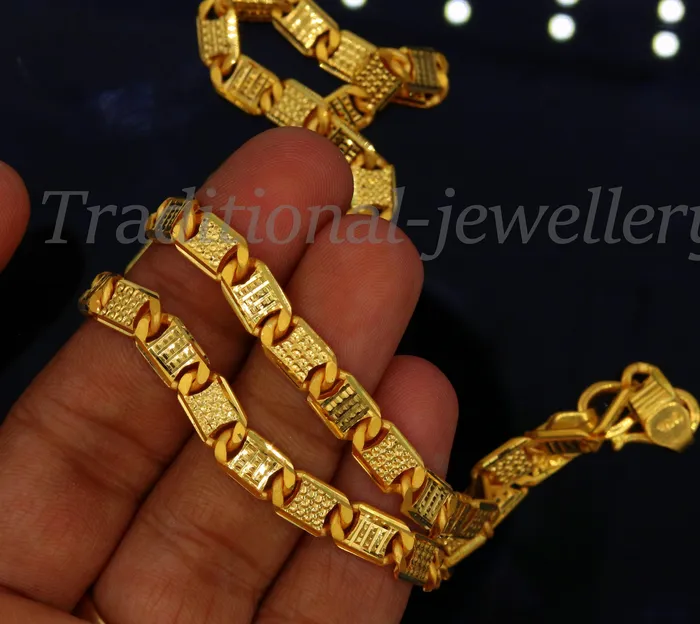 22karat yellow solid gold fabulous royal nawabi diamond cut chain Necklace 21 inches unisex designer gifting jewelry TRIBAL ORNAMENTS Necklaces