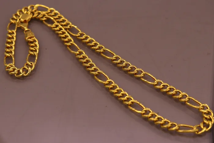 22kt yellow gold handmade fabulous figaro link chain 18 inches long 6 mm excellent attractive stylish unisex gifting chain necklace TRIBAL ORNAMENTS Necklaces